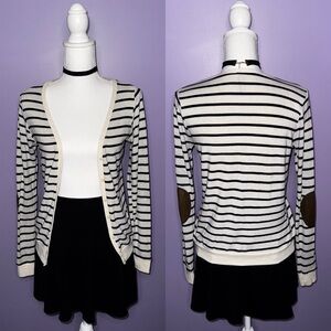 Poof! Striped Cream and Black Cardigan with Elbow Patches